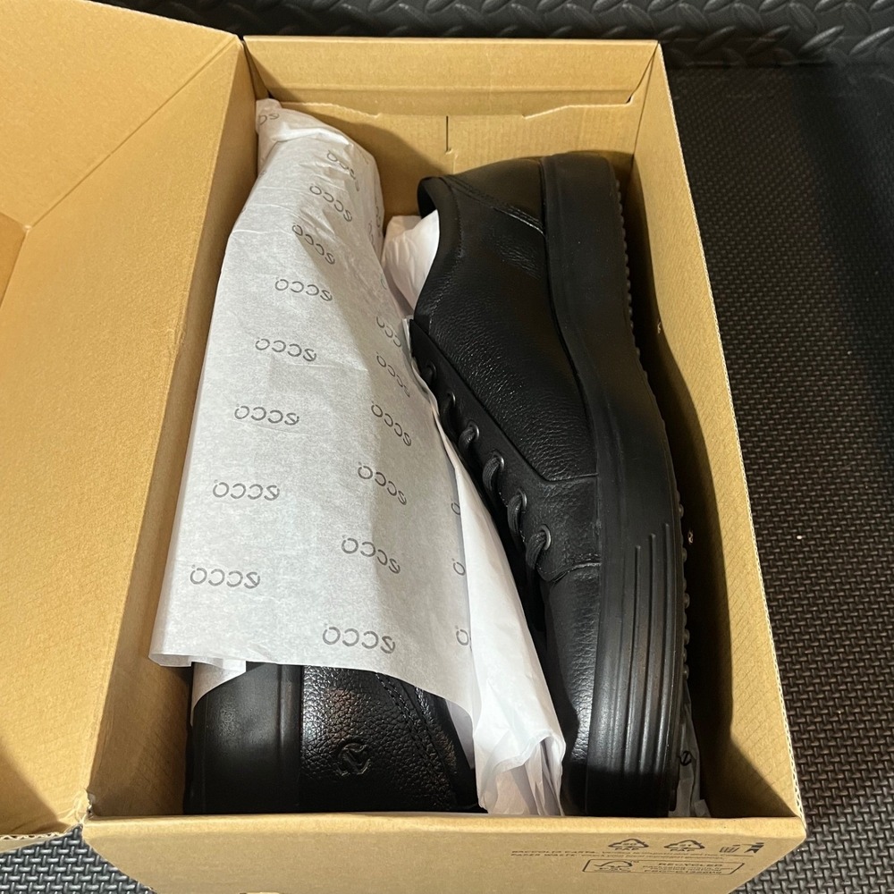ECCO Soft 7 Sneaker Men 50 US 16-16.5 Black Leather Low Top Lace Up 430004 02001